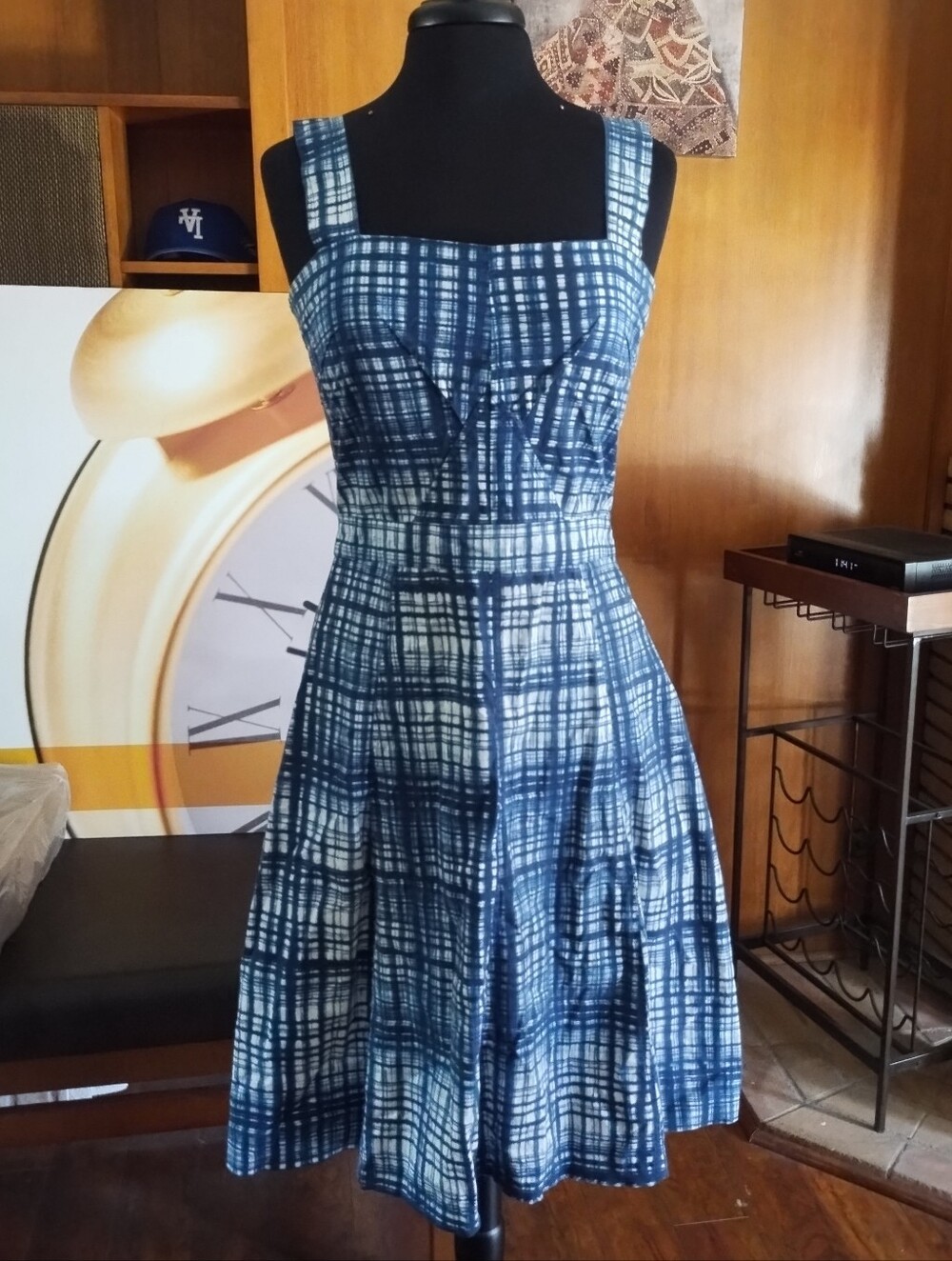 Samantha Sung Midi Abstract Plaid Print Dress Size 4